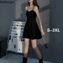 Ärmelloses Kleid Frauen Solide Elegante Beliebte 3XL Mantel Schlanke Schwarze Kleider Sommer Weibliche Sexy Einfache Rüschen Harajuku Casual