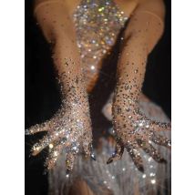 Sexy Stage Stretch Rhinestones Gloves Women Sparkly Crystal Mesh Long Gloves Dancer Singer Nightclub Dance Stage Accessories