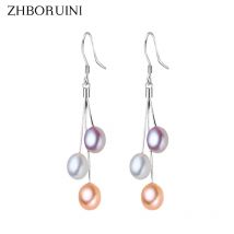 ZHBORUINI 2024 Perlenohrringe Natürliche Süßwasserperle Quasten Perlenschmuck Tropfenohrringe 925 Sterling Silber Schmuck Für Frau