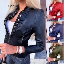 Casual Motorrad Faux Leder Jacke frauen Taste Taschen Reiß Dünne Pu Kurze Jacke