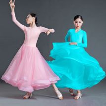 Rosa Blau Mädchen Ballroom Dance Kleidung V-ausschnitt Walzer Tanzen Wettbewerb Dancewear Tango