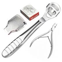 Fuß-Hornhaut-Rasierer, Fersen-Hart-Haut-Entferner, Hand- und Fuß-Pediküre-Rasierer, Werkzeug, Rasierer, Edelstahlgriff, 10-Klingen, Fußpflege-Werkzeuge