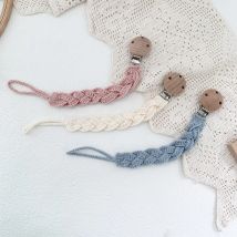 Macrame Pacifier Clip Stylish Cotton Rope Braided Hemp Baby Beech Wood Soother Clips