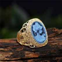 6 Farben Lady Queen Cameo Ringe für Frauen Gold Farbe Rosa Blau Grau Mode Hohle Blume Lady Cameo Ring