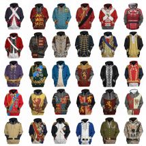 Historical Hoodie Revolutionary War Uniform Costume 3D Printed History Figures Army Jacket Halloween Costume