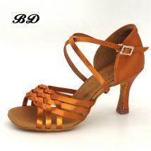National Standard Tanzschuhe Tanzen Ballsaal Latin Dance Schuhe Frauen Importiert Seide Satin BD 2360-1 Cha Cha SALSA Fersenabdeckung