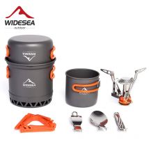 Widesea Camping Ultraleichtes Kochgeschirr Töpfe Set Gasbrenner Herd Kochbecher Outdoor Reisen Geschirr Löffel Gabel Messer Picknickküche