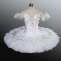 Tutú de Ballet profesional de Lago de los cisnes blancos para niños y mujeres, disfraces de baile de fiesta de bailarina, vestido de Ballet para niña