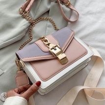 Mode kette dame Sling tasche Getäfelten farbe PU Leder Umhängetasche Für Frauen 2023 neue Breiten gurt Schulter Messenger Tasche damen