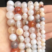 Natural Stone White Sardonyx Stripe Agates Round Loose Spacer Beads for Jewelry Making Diy Bracelet Accessories 15'' 6 8 10mm