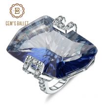 GEM'S BALLETT 21,20 Ct Natura Iolite Blau Mystic Quarz Edelstein Cocktail Ringe 925 Sterling Silber
