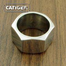 Punkgröße 7~13 #   316L Edelstahl Schraube Mutter Biker Ring Silber Farbe Hochglanz Motor Sechseck Ringe Schmuck