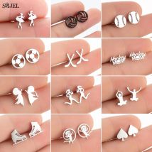 Orecchini a bottone da baseball alla moda Orecchini da donna in acciaio inossidabile Palla da corsa Yoga Bicicletta Hockey Orecchini sportivi Gioielli con picche da balletto