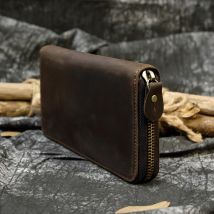 Luufan Crazy Horse Leder-Geldbörse für Herren, Clutch-Geldbörse, Doppelreißverschluss, 24 Kartenhalter, Vintage Billetera, echtes Leder, lange Geldbörsen