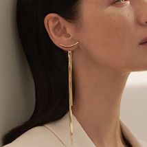 Koreanische Vintage Glänzend Arc Bar Lange Quaste Drop Ohrringe für Frauen Gold Farbe Geometrische Mode Schmuck Luxus Hängen Pendientes