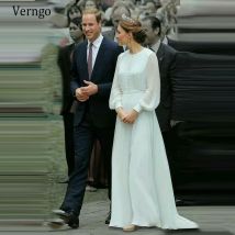 Vintage Kate Middleton Light Blue Celebrity Dress A Line Chiffon Long Sleeve Prom Dresses Covered Button Evening Formal Gowns