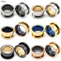 Alisouy 2er-Set einfache hohle Edelstahl-Ohrstöpsel, Tunnel, Expander, Stretcher, Gauges, Flesh Piercing, Ohrringe, Körperschmuck