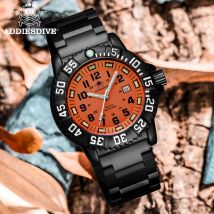 Addies dive men fashion casual watch kalender anzeige 50m wasserdichte röhre leuchtende uhr orange zifferblatt rotierende lünette quarzuhr