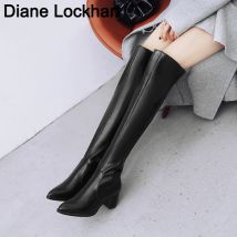 Damen Overknee-Stiefel, bequem, Winter, Leder, Nieten, dicker Absatz, Stiefel, modische Damenschuhe, Oberschenkelhohe Stiefel, Übergröße 33–48