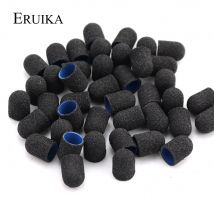 50 stücke Schwarz 10*15mm Kunststoff Schleif Kappen Gummi Nagel Bohrer Fuß Häutchen Fräser für Maniküre Pediküre Dateien Zubehör