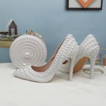 BaoYaFang Weiß Perlen Perle frauen hochzeit schuhe Braut High heels schuhe damen super große größe party kleid schuhe frau Zeigte kappe