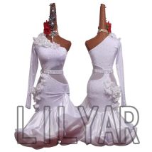 Latin Dance Dress Latin Skirt Competition Dress Costumes Performing Dress Practice Skirt Customize Adult Kids Lady White Flower1