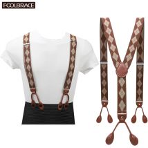 Unisex Vintage Hosenträger Herren Hosenträger Verstellbarer 6-Knopf-Hosenträger Elastischer Y-förmiger Riemen Hose Hose Braunes Leder PU