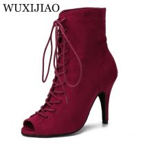 Wuxi Jiao beliebte heiße Damen-Latin-Tanz-Salsa-Stiefel aus rotem Wildleder, Schuhe, Training,