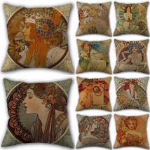 Nach Alphonse Mucha Kunst Kissenbezug Baumwolle Leinen Stoff Platz Zipper Kissenbezug 45X45 Hochzeit Dekorative Kissen abdeckung