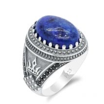 100% 925 Sterling Silber Ring Für Männer Blau Natürliche Lapis Stein Crown Anker Schwarz Zirkon Stein Party Hochzeit Ring Feine schmuck