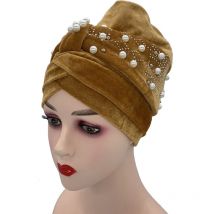 2022 Lastest Beading Turban Bonnet for Women Soft Velvet Hijab Turbans Muslim Head Wraps Islamic Headwear Turbante Mujer
