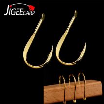 JIGEECARP 100 stücke High Carbon Stahl Angelhaken mit Widerhaken Starke Goldene Beschichtung Karpfen Haken Größe 1 2 4 6 8 10 Japan Fisch Haken