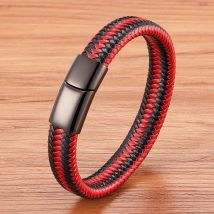 XQNI Klassisches, zeitloses 3-farbiges Herren-Lederarmband mit Knöpfen aus Edelstahl, 6-Farbauswahl, luxuriöses Geschenk, DIY-Größe, geschnitztes Logo