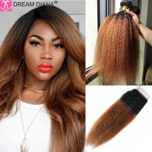 DreamDiana Remy Malaysische Verworrene Gerade Bundles Mit Verschluss T1B 30 Yaki Haar Mit Verschluss