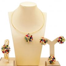 Yulaili Hohe Qualität Dubai Multicolor Gold-Farbe Schmuck Sets Für Frauen Afrikanische Perlen Mode Halsband Ohrringe Armband Ring
