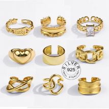 Echte 925 Sterling Silber Ringe Für Frauen Vintage Gold Farbe Bump Verlobungsringe Silber 925 Schmuck Anillos Mujer