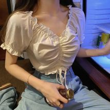 Mode Blusen Frau Sexy Off Schulter Crop Top Rüschen Hemd Puff Hülse Harajuku T Hemd Chiffon Jugend Elegante Bluse