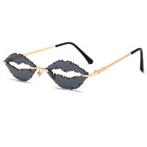 OEC CPO Fashion Rimless Sunglasses Women Unique Lips Shape Glasses Crystal Ocean Lens Sun Glasses Men Shades UV400 Oculos O728