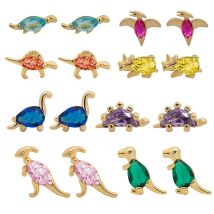 Fashion Ins Inlaid Zircon Dinosaur Copper Stud Earring Cute Real Gold-plated Color Brass Earrings For Women Girls Jewelry