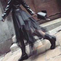 Elastische Hohe Taille Unregelmäßigen Tüll Midi Rock Mode Frauen Mesh Tutu Maxi Gefaltete Lange Rock 2019 Faldas Mujer Moda Saias jupe