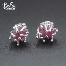 Natürliche raue Rubin blume stud ohrringe solide 925 sterling silber original edelstein handgemachten schmuck für frauen mädchen einzigartige geschenk