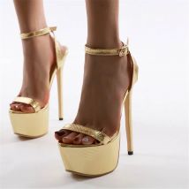 Gold Sexy Schlange Muster frauen Sandalen Sommer Schnalle Super High Heels 16 CM Schuhe 2025 Weibliche Plattform Offene spitze party Prom Pumpen