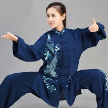 Frauen Und Männer Tai Chi Anzug Stickerei Drachen Phoenix Kung Fu Uniform Langarm Wushu Kleidung