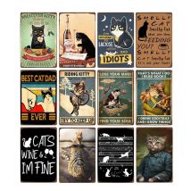 Lustige schwarze Katze Haustier Tier Cartoon Metall Zinn Zeichen Vintage Poster dekorative Wandplatten Plakette Retro Wohnkultur 20x30cm