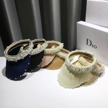 Mode Handgemachte Perle Dame Leere Top Kentucky Derby Breite Krempe Sonnenhut Visier Strohhut Frau Sommer Sonnenschutz Strand Urlaub