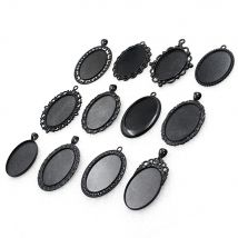 Passend für 30 x 40 mm ovale Cabochons-Muster, Glas-Kameen, schwarze Rahmenfassungen, Lünetten-Tablett für DIY-Halskettenherstellung, Zubehör, 5 Stück K06248