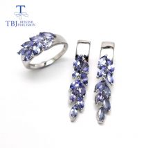 Natürlicher Edelstein-Tansanit, Ohrringe und Ringe aus 925er Sterlingsilber, edler Schmuck für