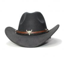 Large Plus  61cm Retro Women Men Wool Wide Brim Cowboy Western Cowgirl Hat Funeral Formal Fedora Cap Bull Head Oxhead Braid Band