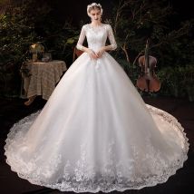 Boots hals Brautkleid mit Zug neue Dreiviertel ärmel Schnürung Braut Ballkleid Robe de Mariee