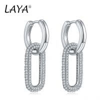 LAYA 925 Sterling Silber Mode Lange Baumeln Kette Ohrringe Für frauen Parteien Glänzende Zirconi Grand Geschenk Luxus Schmuck